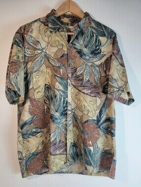 Vtg Tori Richard Honolulu Mens M Button-Up Shirt Earthtone Tropical Cotton Lawn